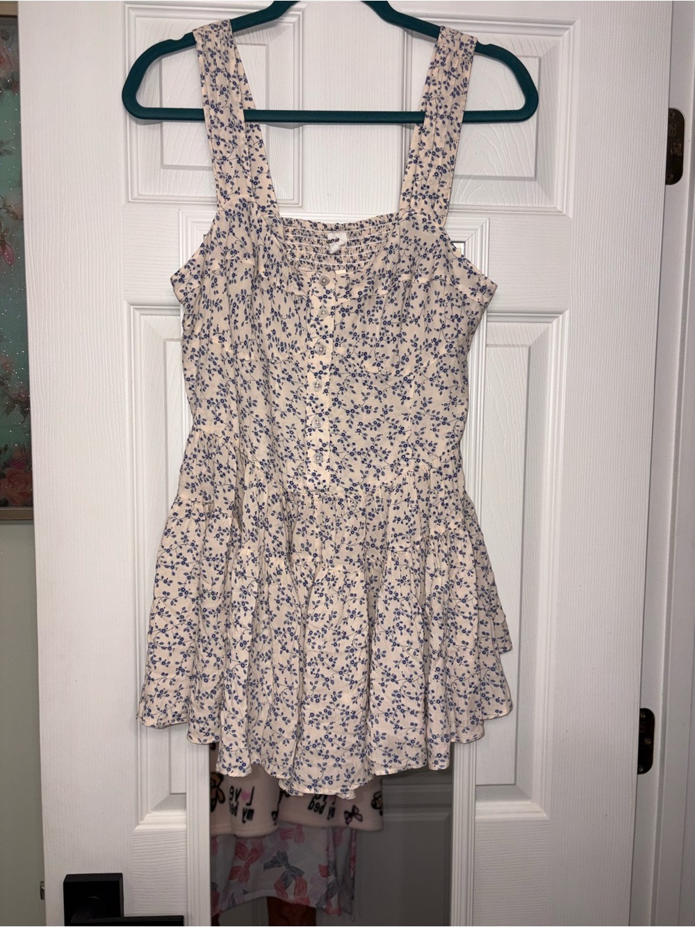 Aerie floral print romper with a ditsy blue pattern NWT